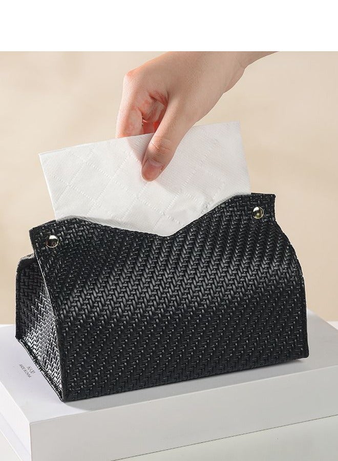 Fasola Tissue Box Cover Pu Leather Woven Facial Box Covers Holder Tray Organizer for House Tabletop Office Car Bathroom - Image 3
