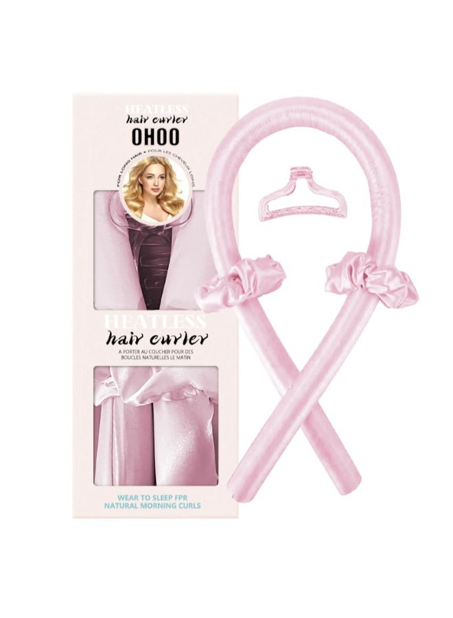 OHOO Satin Heatless Hair Curler Set Hair Rollers No Heat Curlers Curling Rod Headband with Hair Ties Clip Pink - Image 1