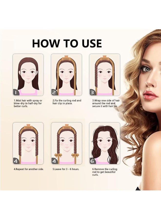 OHOO Satin Heatless Hair Curler Set Hair Rollers No Heat Curlers Curling Rod Headband with Hair Ties Clip Pink - Image 2