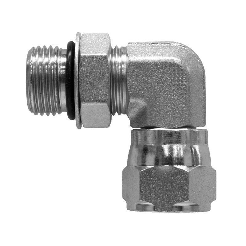 AF 6809-06-06 Hydraulic Adapter 3/8" Male BOSS X 3/8" Female JIC Swivel 90 Degree Carbon Steel - Image 1