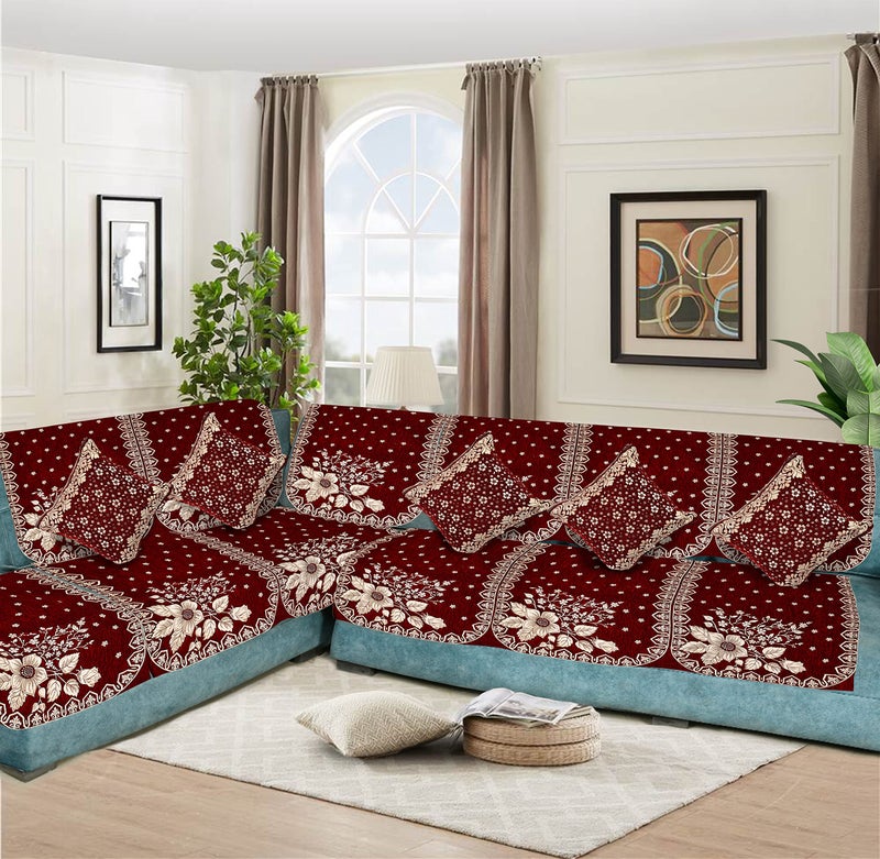 Dazzling DECOR Velvet L Shape Sofa Covers Set with 5 Cushion Covers - Premium 7 Seater Sofa Slip Protector Covers for Living Room Decor - Heavy Fabric Slip Protector for Long Couch, Maroon_1383 - Image 5