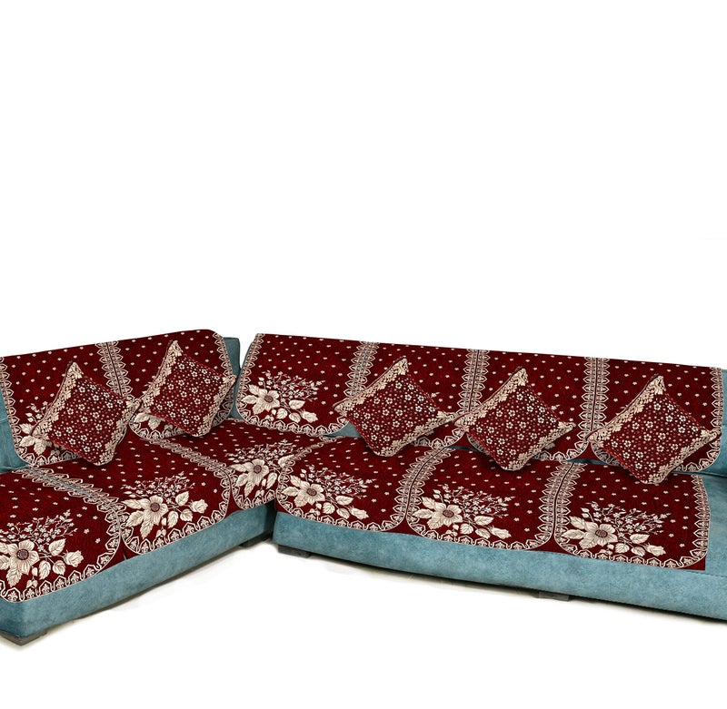 Dazzling DECOR Velvet L Shape Sofa Covers Set with 5 Cushion Covers - Premium 7 Seater Sofa Slip Protector Covers for Living Room Decor - Heavy Fabric Slip Protector for Long Couch, Maroon_1383 - Image 2