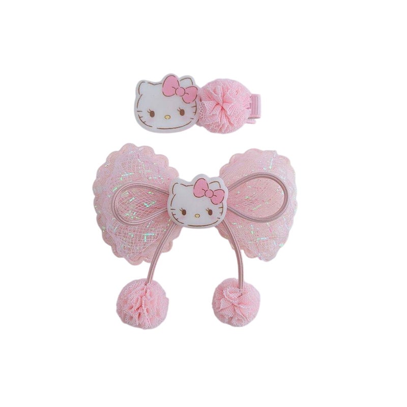 Hello Kitty Sanrio Hello Kitty and Friends Hello Kitty Pom-Pom Hair Clips Set (2 Pieces, Pink) - Image 2