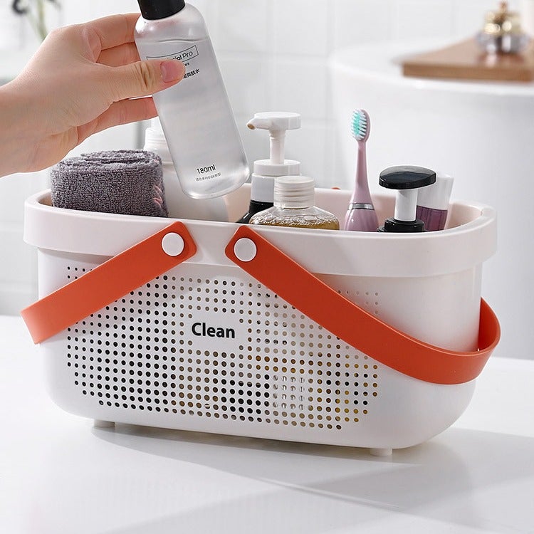 Bath Basket Bath Basket Portable Storage Basket Toiletries Bathroom Bath Basket Storage Basket Drainage Plastic Wholesale Bath Basket(gray, Large [29.5*15*15.5]) - Image 2