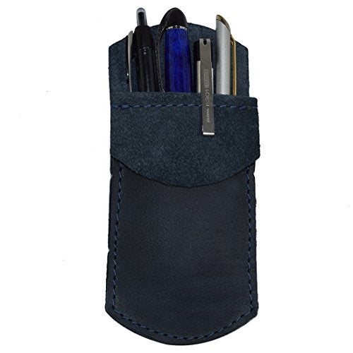Hide & Drink, Pocket Protector, Pencil Pouch, Pen Holder for Shirt Pockets, Lab Coats, Backpacks, Office & Work Essentials, Full Grain Leather, Handmade, Slate Blue - Image 1