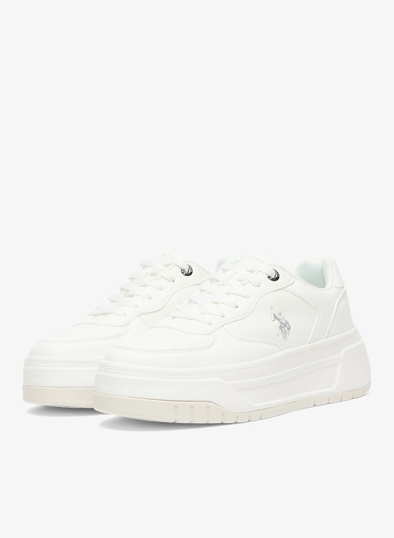 U.S. Polo Assn. Women's White Low-Top Sneakers - Chunky Outsole With Foam Padding, Minimalist Lace-Up Design Shoes - Image 3