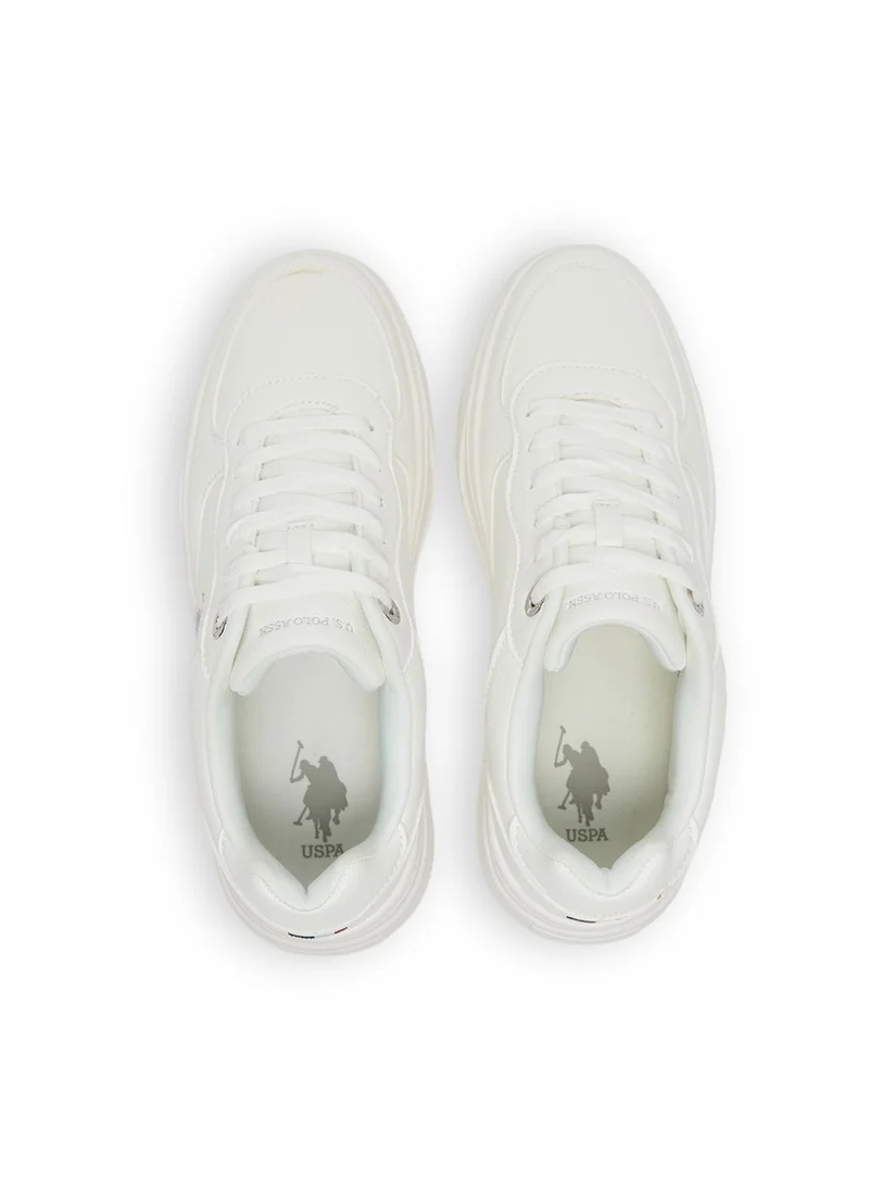 U.S. Polo Assn. Women's White Low-Top Sneakers - Chunky Outsole With Foam Padding, Minimalist Lace-Up Design