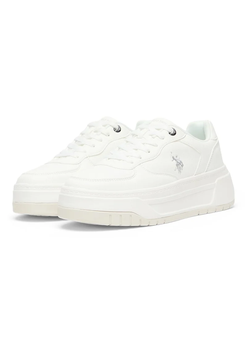 U.S. Polo Assn. Women's White Low-Top Sneakers - Chunky Outsole With Foam Padding, Minimalist Lace-Up Design