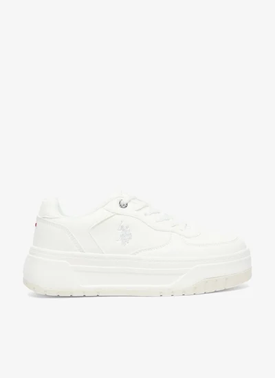 U.S. Polo Assn. Women's White Low-Top Sneakers - Chunky Outsole With Foam Padding, Minimalist Lace-Up Design Shoes