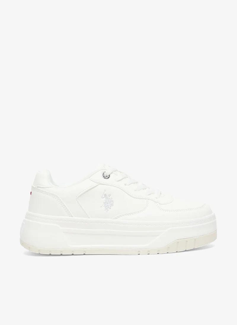 يو اس بولو اسن سنيكرز نسائي أبيض بنعل سميك وبطانة إسفنجية