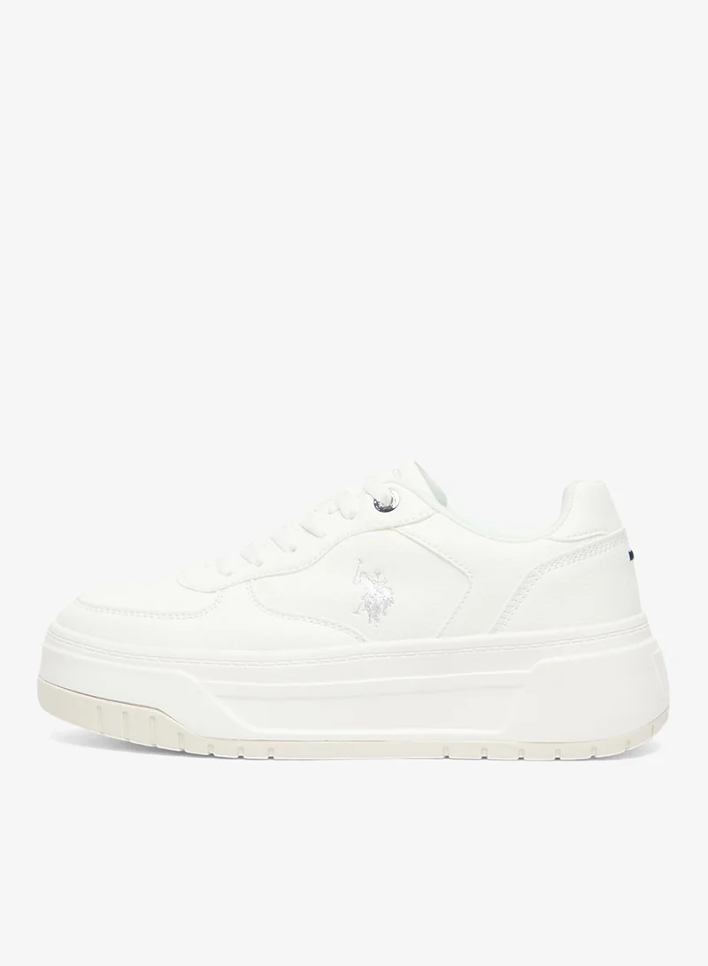 U.S. Polo Assn. White Women's White Low-Top Sneakers - Chunky Outsole With Foam Padding, Minimalist Lace-Up Design Shoes for Women | Best Price UAE