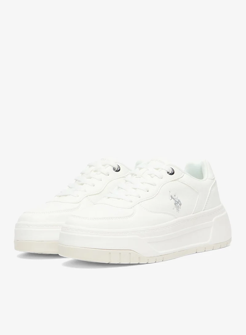 U.S. Polo Assn. White Women's White Low-Top Sneakers - Chunky Outsole With Foam Padding, Minimalist Lace-Up Design Shoes for Women | Best Price UAE