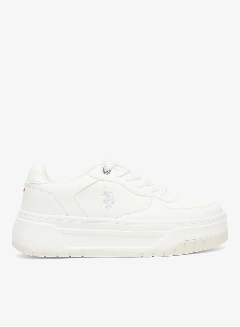 U.S. Polo Assn. Women's White Low-Top Sneakers - Chunky Outsole With Foam Padding, Minimalist Lace-Up Design Shoes