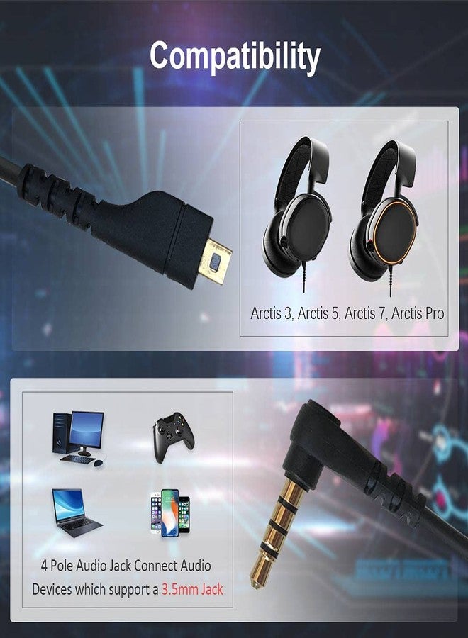 QJYTH Replacement Audio Cable Compatible with Steelseries Arctis 3 Headset, Aux Cable for Steel Series Arctis3, Arctis 5, Arctis Pro Headset, 1.5 m Black Cord - Image 2