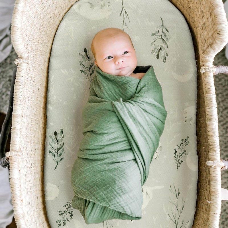 GRSSDER Stretchy Ultra Soft Fitted Bassinet Sheet Set 3 Pack, Universal Fit for Bassinets Baby Cradle Moses Basket Oval Rectangle Mattress Safe and Snug, Stylish Pattren of Bear and Wolf Print - Image 5