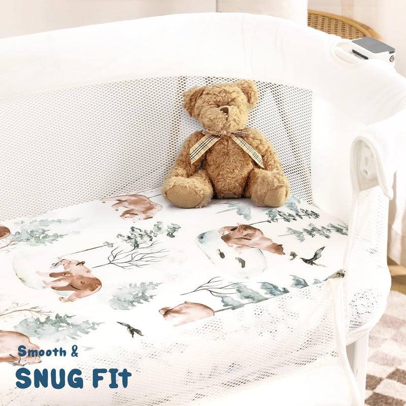 GRSSDER Stretchy Ultra Soft Fitted Bassinet Sheet Set 3 Pack, Universal Fit for Bassinets Baby Cradle Moses Basket Oval Rectangle Mattress Safe and Snug, Stylish Pattren of Bear and Wolf Print - Image 4