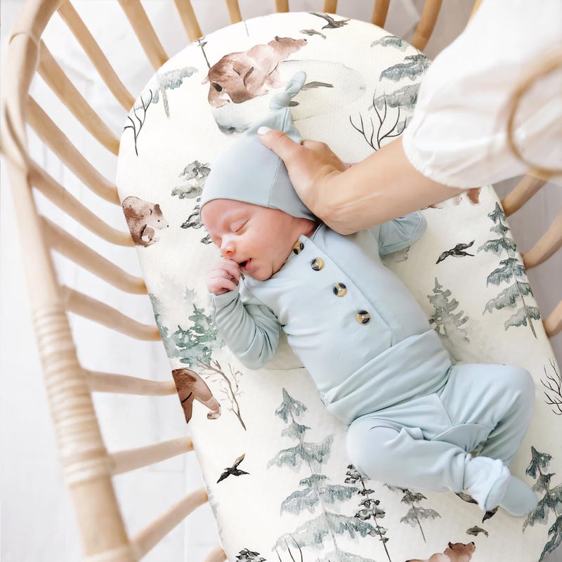 GRSSDER Stretchy Ultra Soft Fitted Bassinet Sheet Set 3 Pack, Universal Fit for Bassinets Baby Cradle Moses Basket Oval Rectangle Mattress Safe and Snug, Stylish Pattren of Bear and Wolf Print - Image 3