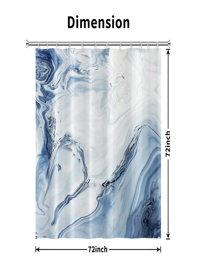 AWERT Blue Marble Shower Curtain - Waterproof for Bathroom Decor, Printed Washable With Hooks, 72x72 Inch - Image 5