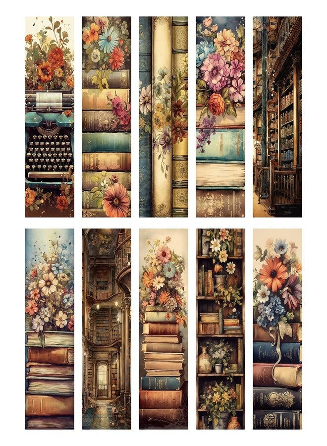 AFRITEE 100 Pcs Vintage Book Bulk Bookmark, Retro Floral Books Aesthetic Bulk Paper Bookmarks for Reading Lovers, Cottagecore Paper Bookmark Gift for Kids Girls Teachers Students - Image 1