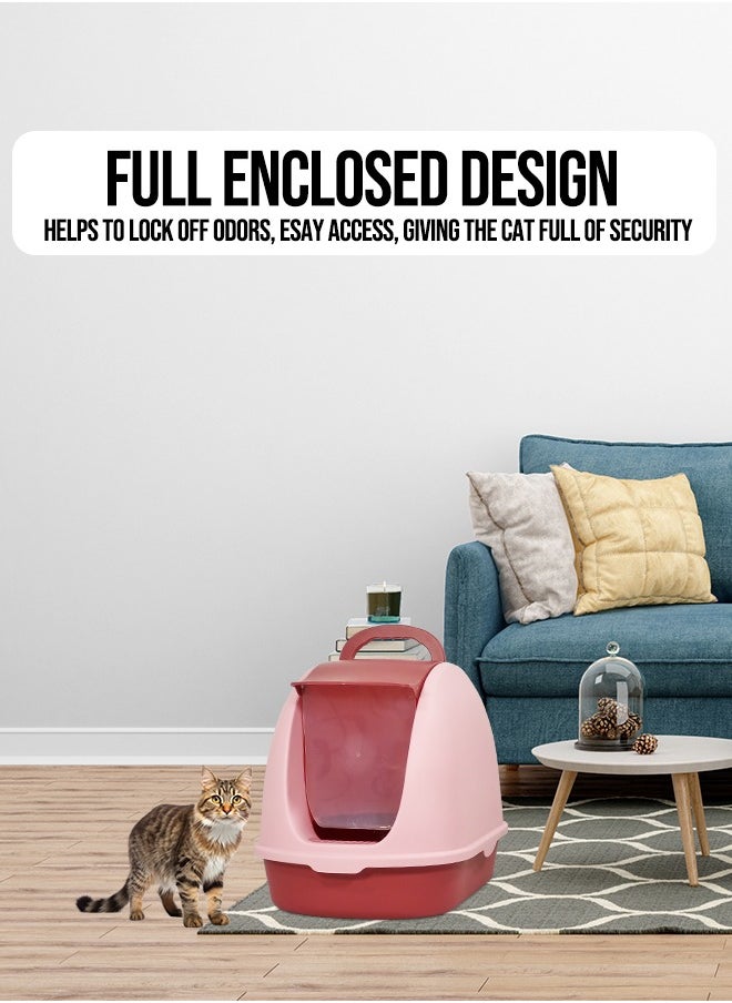 MAJIBAO Cat toilet, Portable cat litter box with plastic scoop, Fully enclosed, Easy clean, Suitable for indoor & outdoor, odor control, Front flip cover entrance (Pink) 38 cm Length  - Image 4