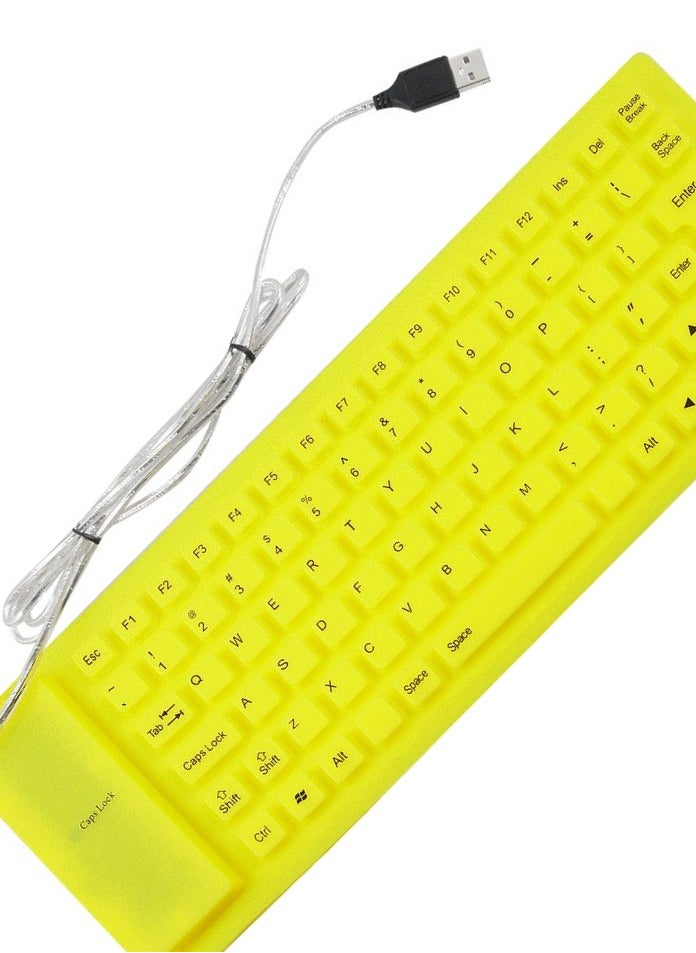 Raxoom ‎USB 2.0 Silicon Flexible USB Keyboard (85-Keys) Silicone Rubber Waterproof Flexible & Foldable Wired USB Keyboard (For Laptop/PC/MacBook/iMac/ChromeBook) Flexible Foldable Wired (Yellow)  - Image 2