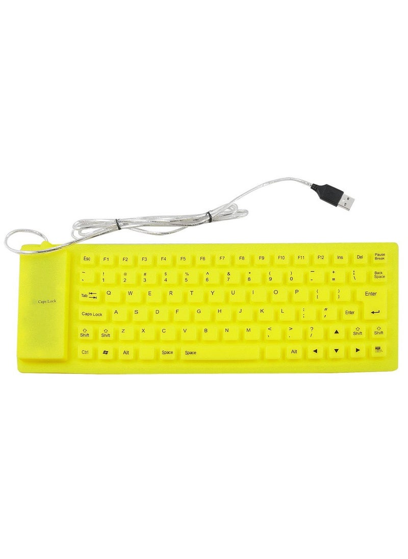 Raxoom ‎USB 2.0 Silicon Flexible USB Keyboard (85-Keys) Silicone Rubber Waterproof Flexible & Foldable Wired USB Keyboard (For Laptop/PC/MacBook/iMac/ChromeBook) Flexible Foldable Wired (Yellow)  - Image 1