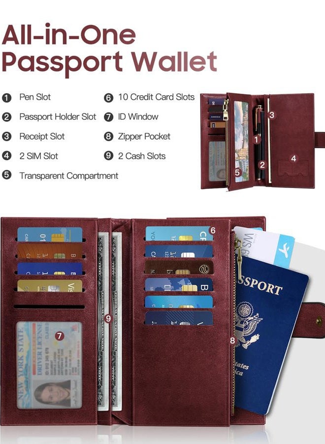 Fintie RFID Women Wallet, 3 in 1 Credit Card Holder Passport Holder Trifold Clutch Wallet with Zipper Coin Pocket ID Window SIM Slots for Ladies Girls Female Teen, Wine Red - Image 3