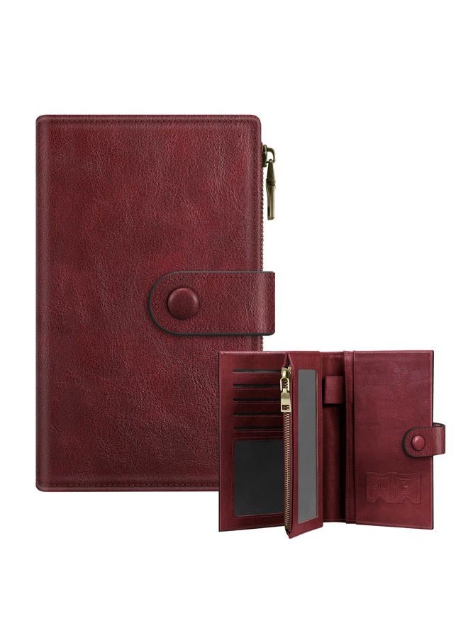 Fintie RFID Women Wallet, 3 in 1 Credit Card Holder Passport Holder Trifold Clutch Wallet with Zipper Coin Pocket ID Window SIM Slots for Ladies Girls Female Teen, Wine Red - Image 1
