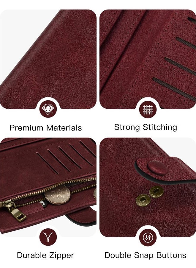 Fintie RFID Women Wallet, 3 in 1 Credit Card Holder Passport Holder Trifold Clutch Wallet with Zipper Coin Pocket ID Window SIM Slots for Ladies Girls Female Teen, Wine Red - Image 4