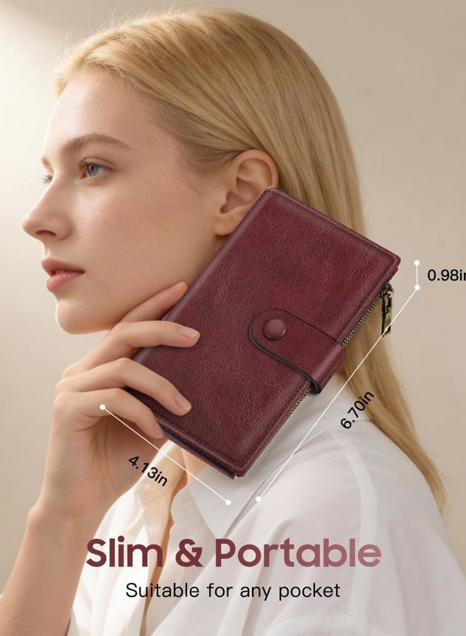 Fintie RFID Women Wallet, 3 in 1 Credit Card Holder Passport Holder Trifold Clutch Wallet with Zipper Coin Pocket ID Window SIM Slots for Ladies Girls Female Teen, Wine Red - Image 2