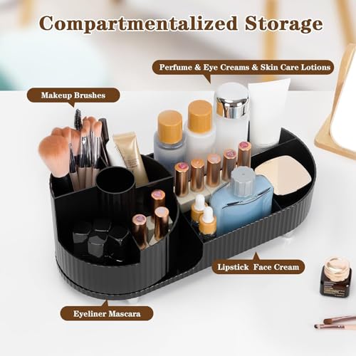 ALOXE Makeup Organisers | 360° Rotating Brush Holder & Elegant Organizer Storage Box for Dressing Table, Skincare, Cosmetics & Accessories (Black) - Image 4
