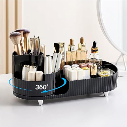 ALOXE Makeup Organisers | 360° Rotating Brush Holder & Elegant Organizer Storage Box for Dressing Table, Skincare, Cosmetics & Accessories (Black) - Image 5