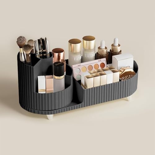 ALOXE Makeup Organisers | 360° Rotating Brush Holder & Elegant Organizer Storage Box for Dressing Table, Skincare, Cosmetics & Accessories (Black) - Image 3