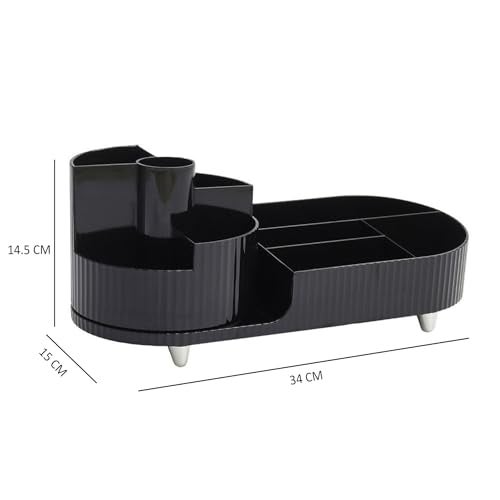 ALOXE Makeup Organisers | 360° Rotating Brush Holder & Elegant Organizer Storage Box for Dressing Table, Skincare, Cosmetics & Accessories (Black) - Image 2