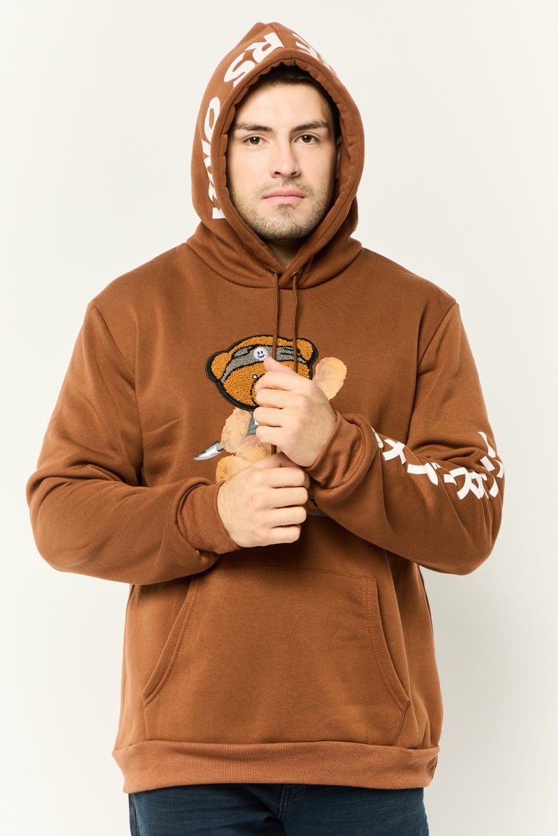 MEMBERS ONLY Men Embroidered Long Sleeve Hoodie, Brown - Image 1