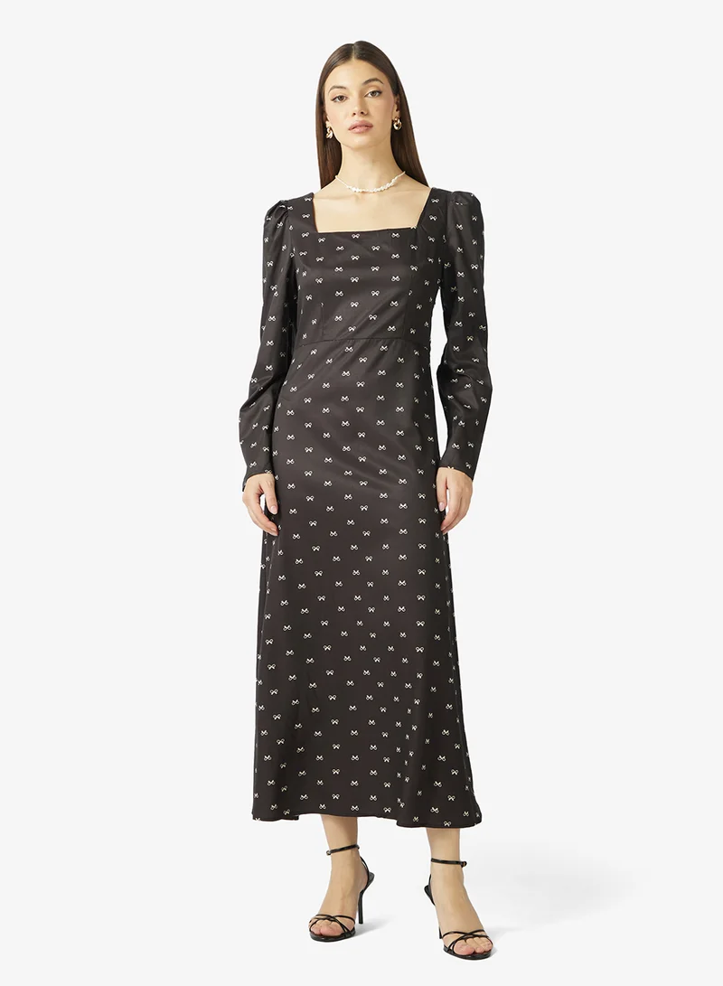 ELLA Ditsy Print Dress With Back Bow Tie