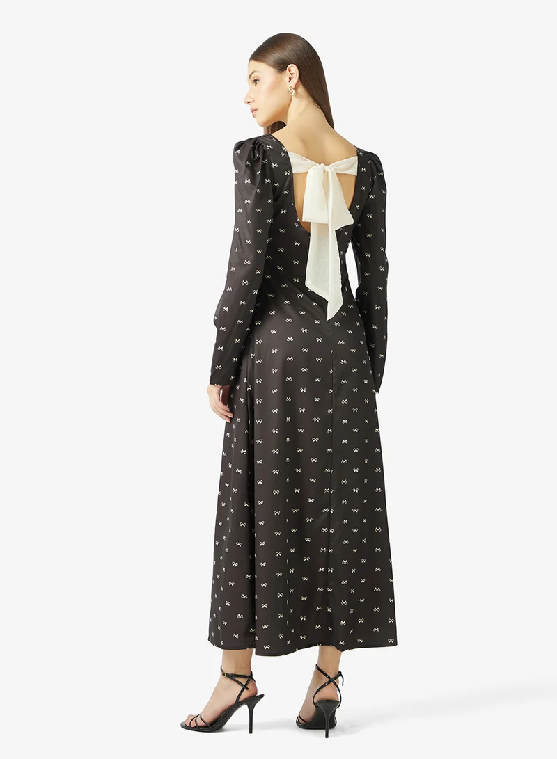 ELLA Ditsy Print Dress With Back Bow Tie