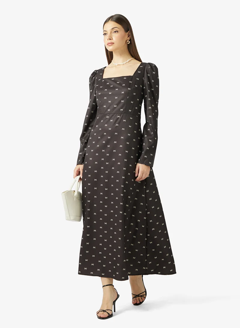 ELLA Ditsy Print Dress With Back Bow Tie