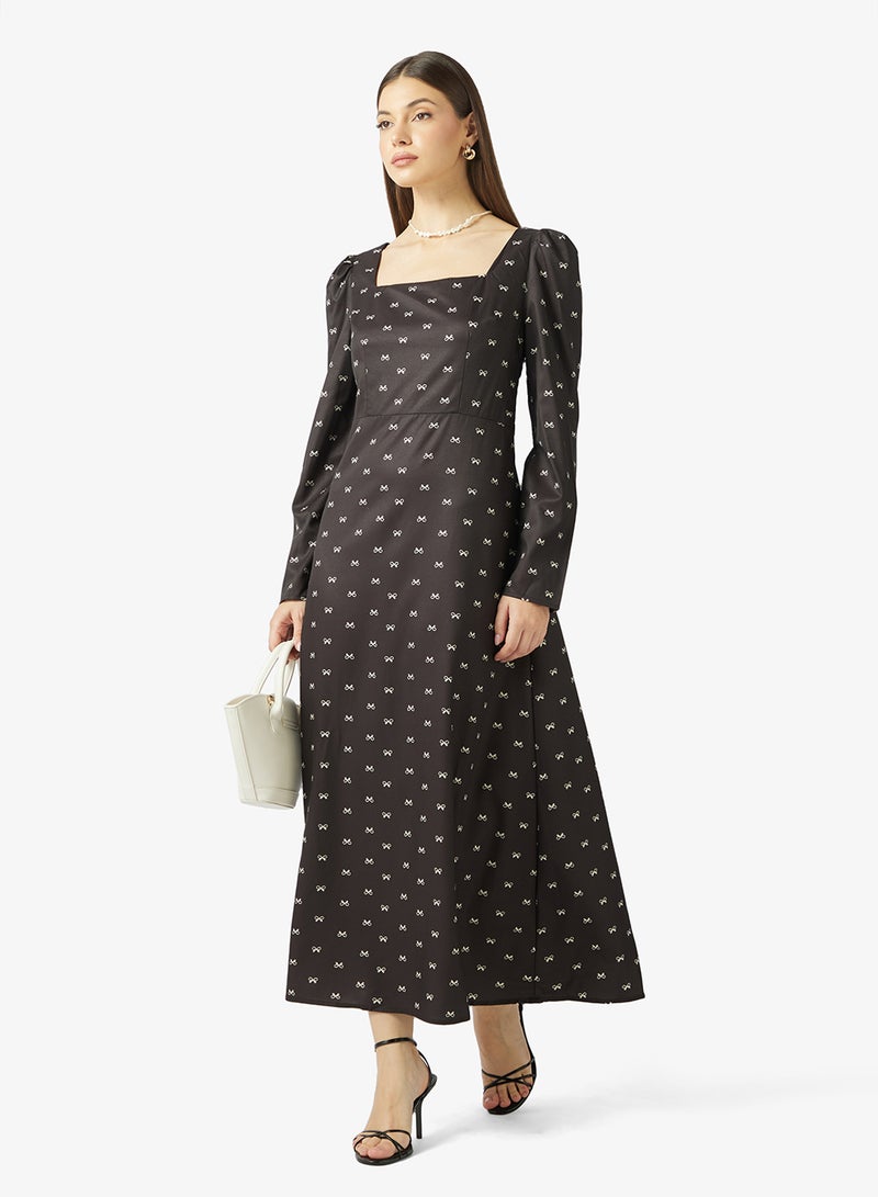 ELLA Ditsy Print Dress With Back Bow Tie - Image 4
