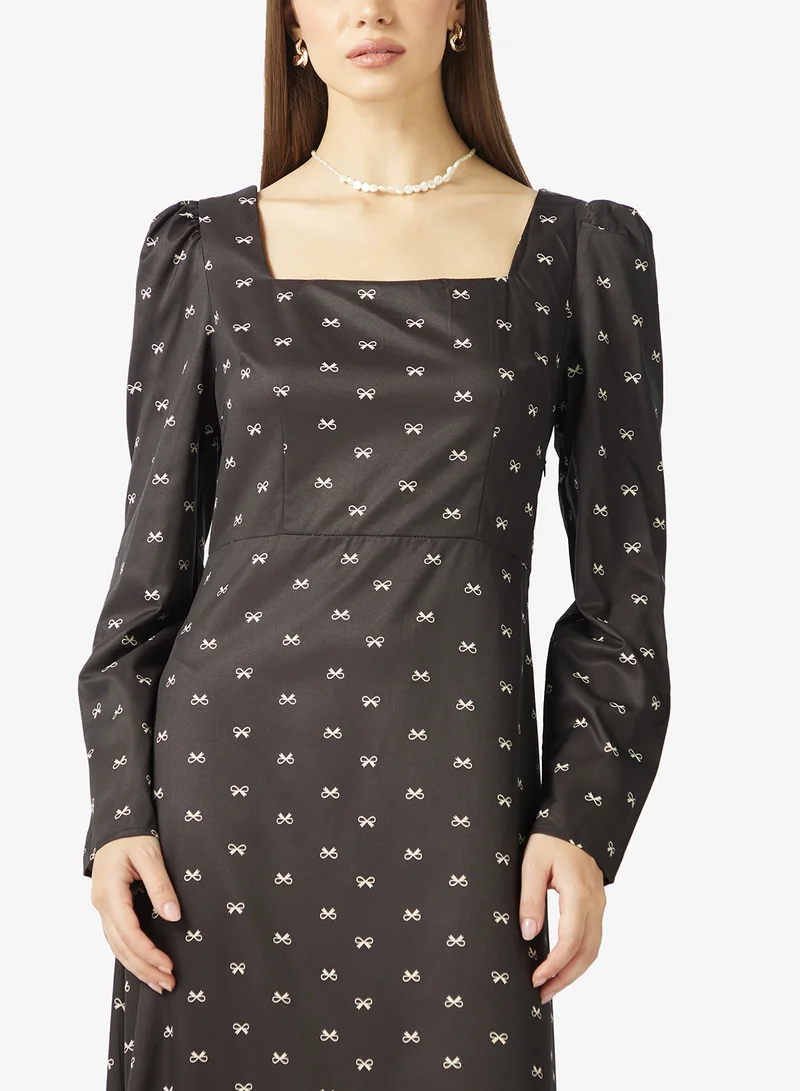 ELLA Ditsy Print Dress With Back Bow Tie