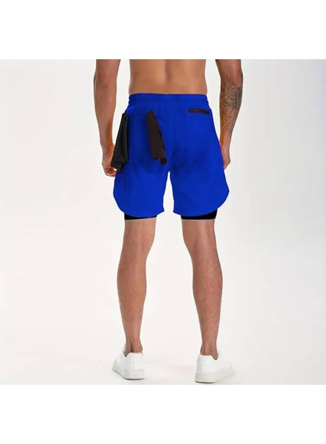 VITION Gym Shorts for Men, Men's Activewear Running Shorts,Drawstring Gym Shorts Men, 2 Layer Loose Athletic Shorts with 4 Pockets (XX-Large, Blue) - Image 2