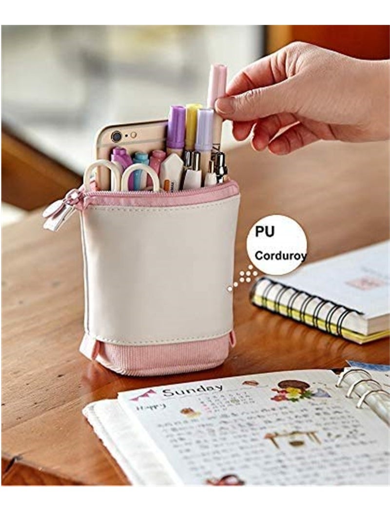 Telescopic Pencil Case - Multifunctional Stand Up Pen Holder, Portable Corduroy Storage Bag for Office & School Supplies - Image 2