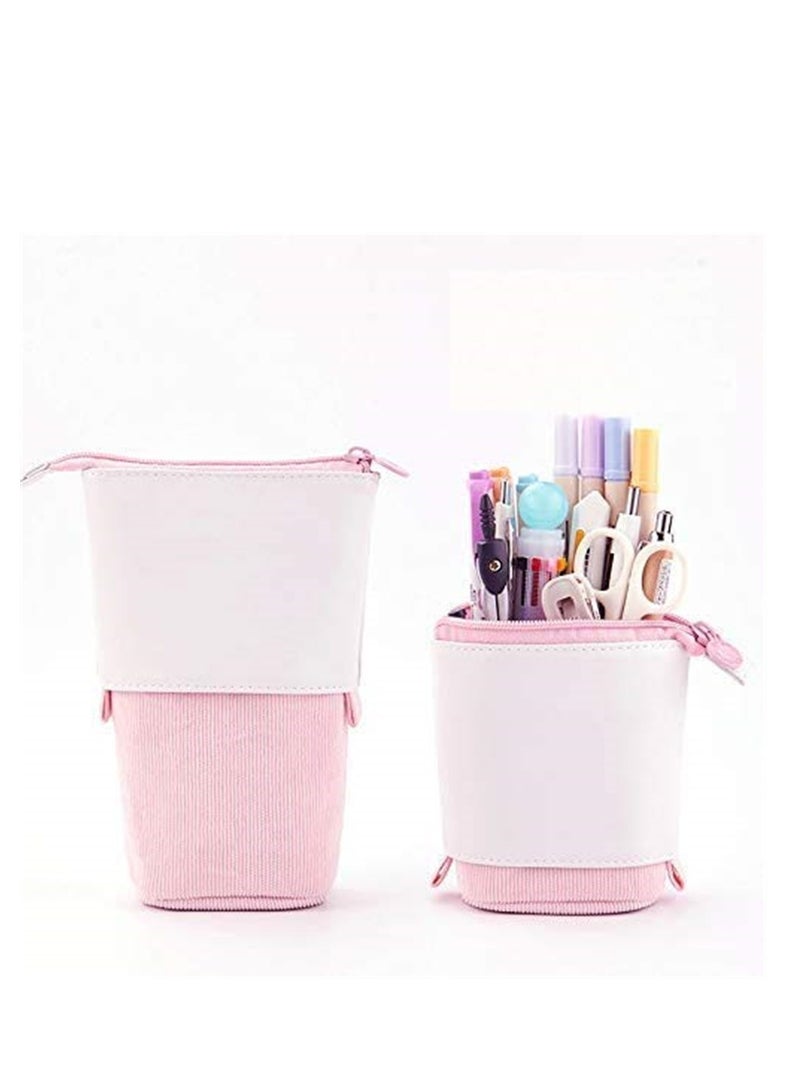 Telescopic Pencil Case - Multifunctional Stand Up Pen Holder, Portable Corduroy Storage Bag for Office & School Supplies - Image 1