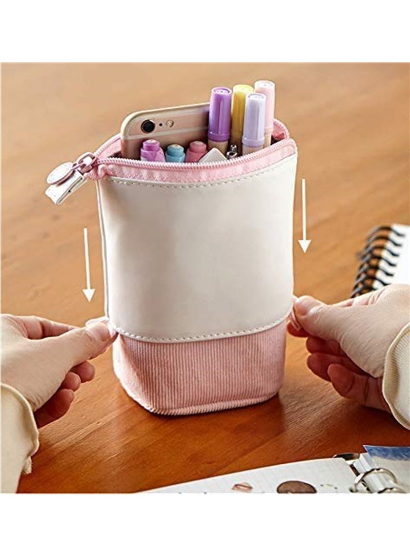 Telescopic Pencil Case - Multifunctional Stand Up Pen Holder, Portable Corduroy Storage Bag for Office & School Supplies - Image 4
