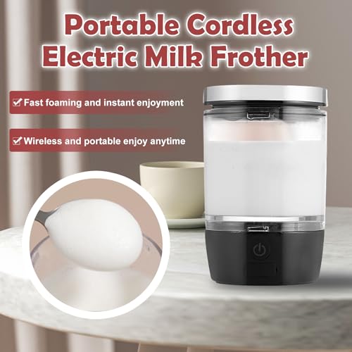 WOOLALA Portable Electric Milk Frother Cordless Coffee Frother with Stainless Steel Whisks Milk Steamer Soft Foam Maker for Coffee - Image 3
