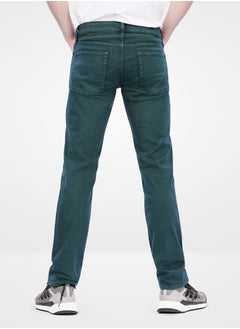 Web Denim Web Denim Dark Green Mid Waist Regular Fit Straight Stretchable Jeans  Fashionable Relaxed Fit Comfortable Denim Pant For Men  - Image 3