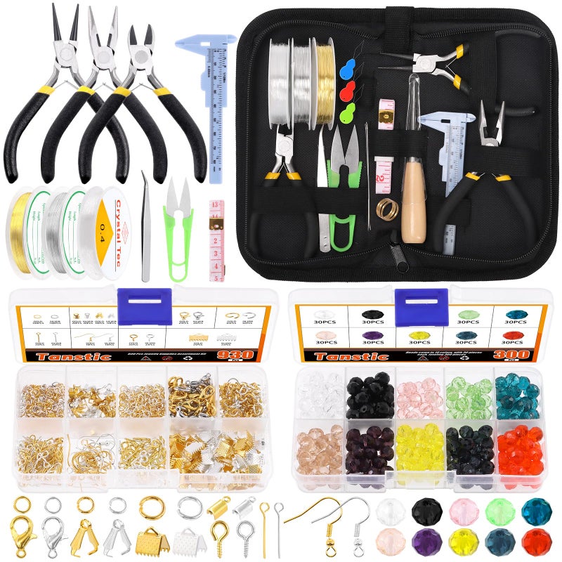Tanstic 1251Pcs Jewelry Making Supplies Kit Jewelry Making Kit with Jewelry Pliers Jump Rings Jewelry Wires Flat Round Beads Jewelry Findings Supplies for Jewelry Making