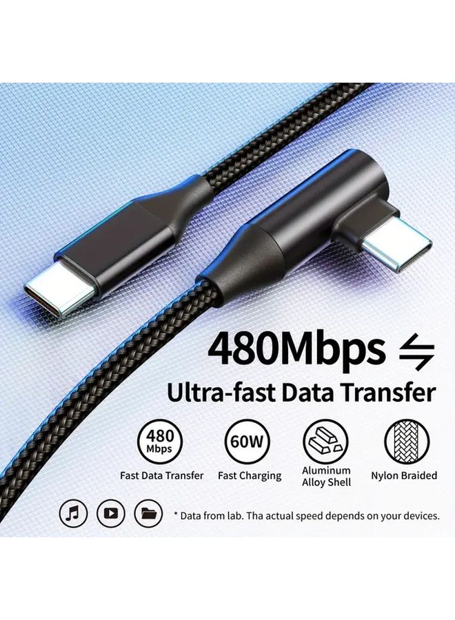 قطعتان من كابل الشاحن السريع USB-C بقوة 60 واط و 3 أمبير، بطول 39.37 بوصة، مضفّر من النايلون، بزاوية قائمة 90 درجة - Image 3