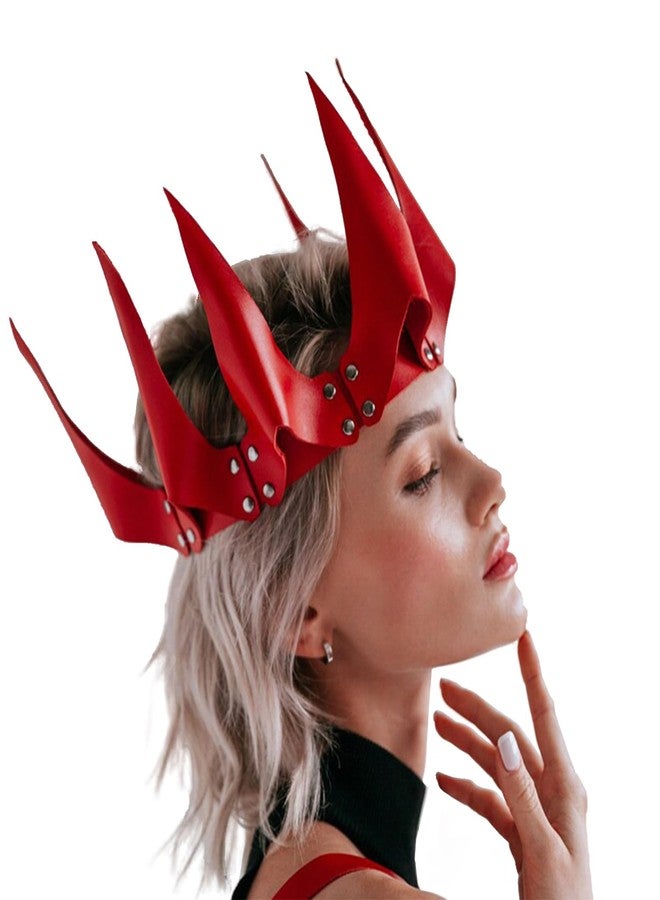 PURFUN Gothic PU Leather Crown Queen Princess Role Play Cosplay Hairbands Halloween Costume Headpiece Raves Birthday Party Punk Hair Garland Headband Headgear Dress-up Hair Accessory - Image 1
