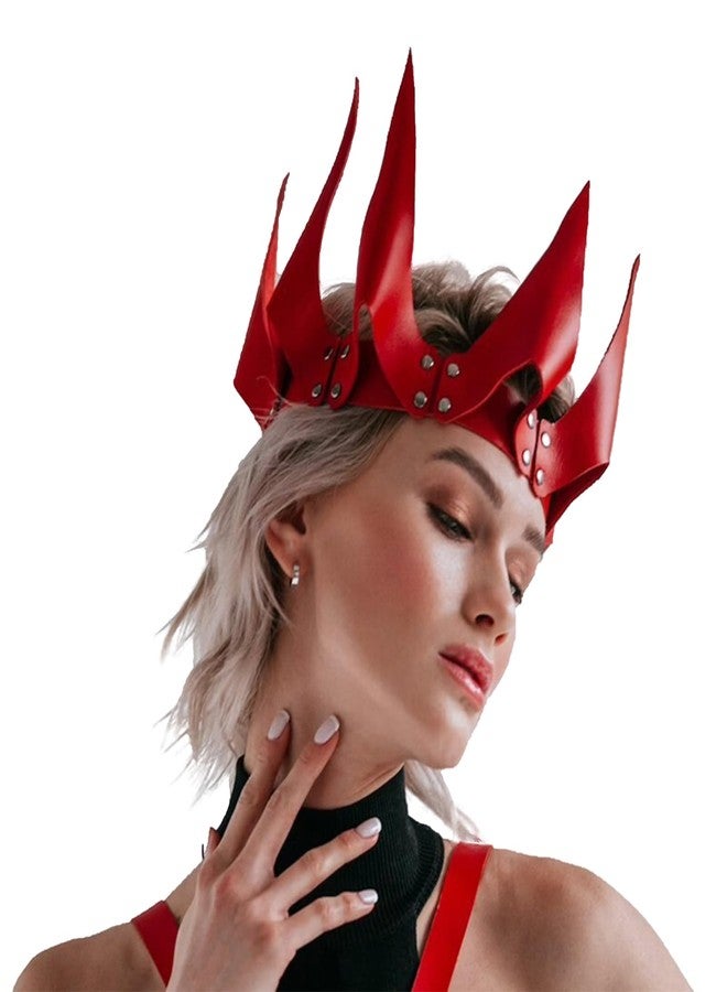 PURFUN Gothic PU Leather Crown Queen Princess Role Play Cosplay Hairbands Halloween Costume Headpiece Raves Birthday Party Punk Hair Garland Headband Headgear Dress-up Hair Accessory - Image 2